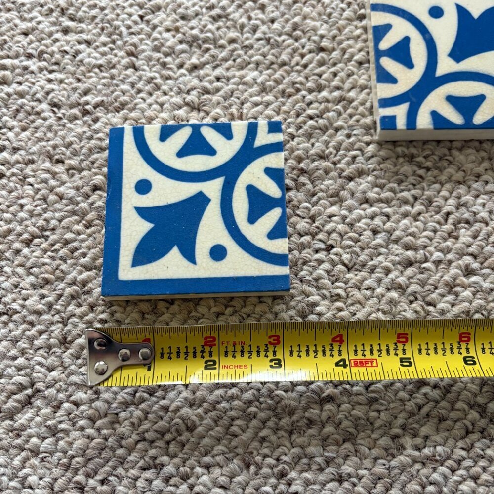 Rare Blue White Encaustic Tiles Set of 2 | Art Deco Spanish Revival Decor - Picture 6 of 7